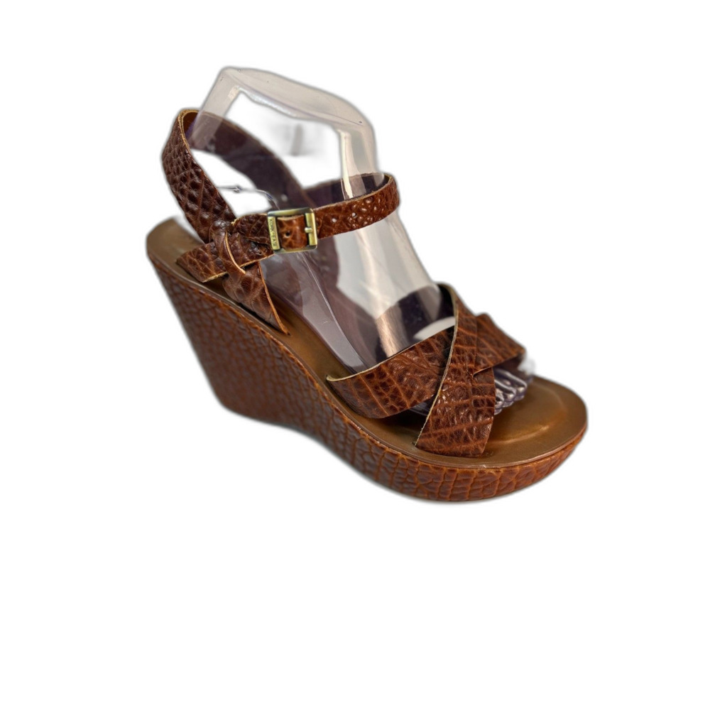 Kork-Ease Women's Ava 2.0 Brown Croco Textured Platform Wedge Sandal Size 8